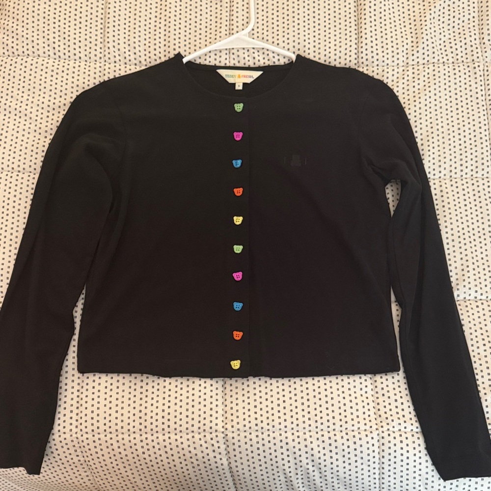 Teddy Fresh Black Cardigan with Colorful Buttons